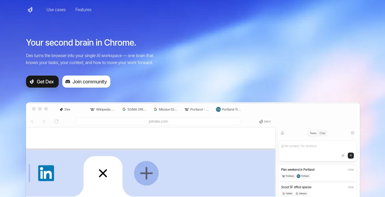 Screenshot of Dex – An AI tool in the ,AI Productivity Tools ,AI Task Management ,AI Workflow Management  category, showcasing its interface and key features.
