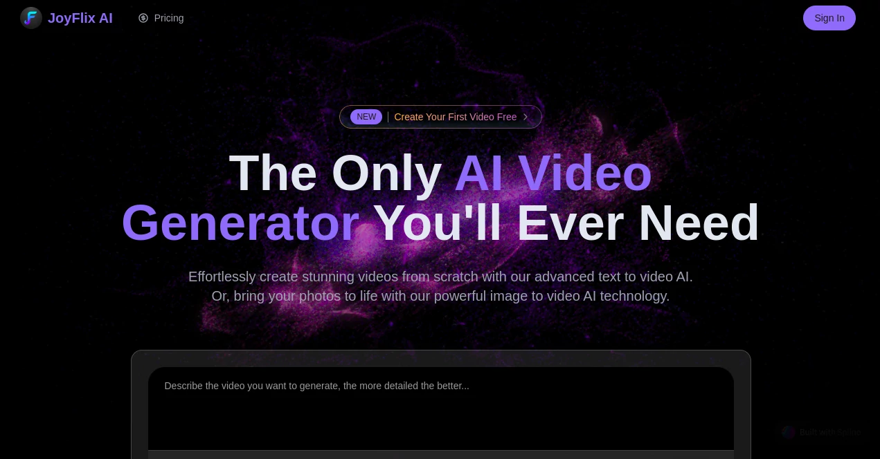 Screenshot of JoyFlix AI – An AI tool in the ,AI Animated Video ,AI Image to Video ,AI Video Generator ,AI Text to Video  category, showcasing its interface and key features.