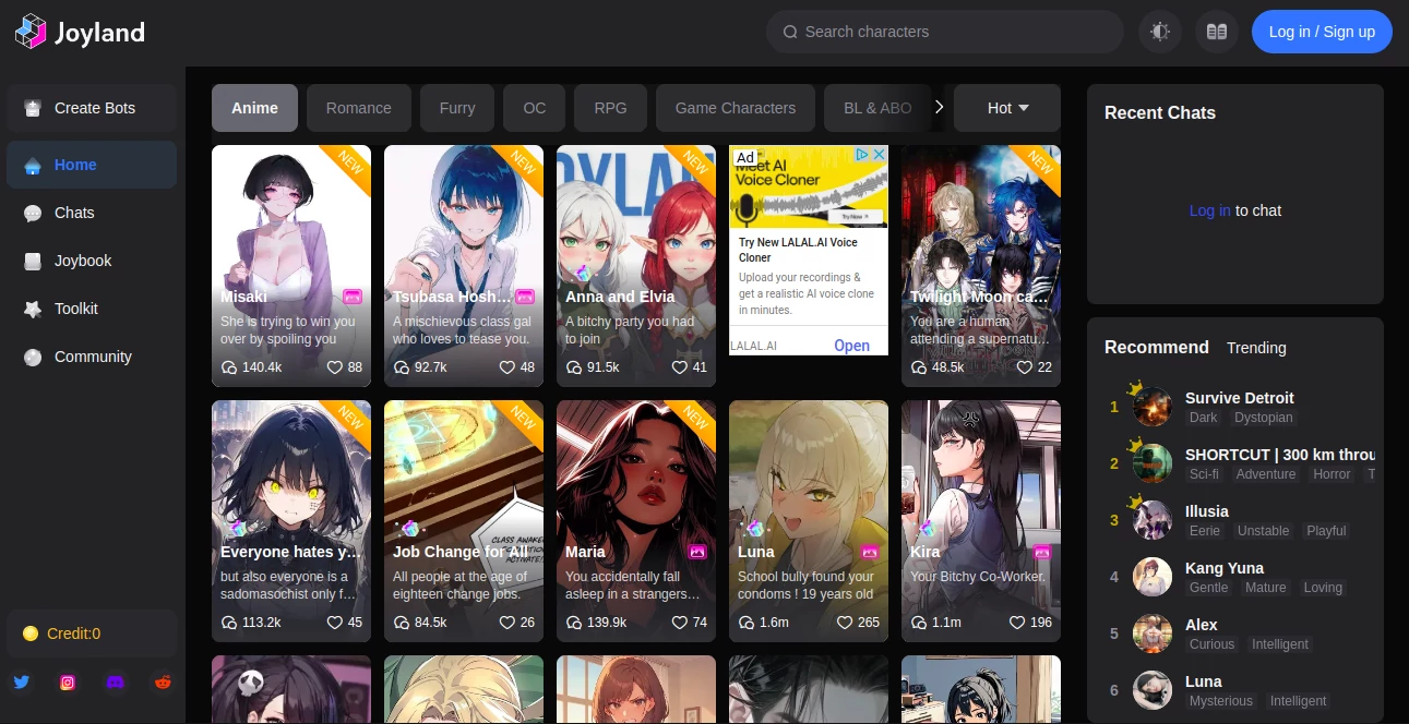 Screenshot of Joyland – An AI tool in the ,AI Character ,NSFW ,AI Voice Chat Generator ,Chatbot ,AI Chatbot  category, showcasing its interface and key features.