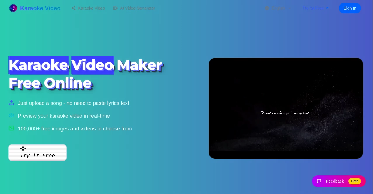 Screenshot of Karaoke Video – An AI tool in the ,AI Music Video Generator ,AI Text to Video ,AI Video Generator  category, showcasing its interface and key features.