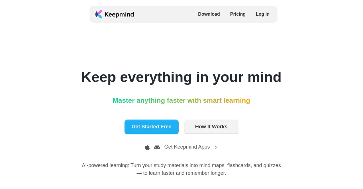 Screenshot of Keepmind – An AI tool in the ,AI Summarizer ,AI Knowledge Management ,AI Quizzes ,AI Education Assistant ,AI Productivity Tools  category, showcasing its interface and key features.