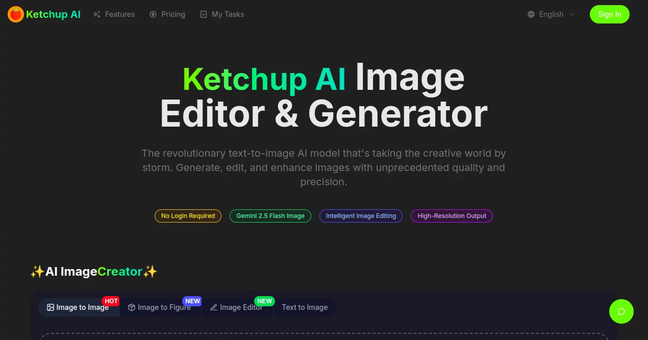 Screenshot of Ketchup AI – An AI tool in the ,AI Photo & Image Generator ,Photo & Image Editor ,AI Image to Image ,AI Art Generator  category, showcasing its interface and key features.