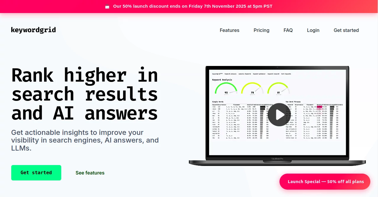 Screenshot of Keyword Grid – An AI tool in the ,AI Content Generator ,AI Research Tool ,AI SEO Assistant ,AI Marketing Plan Generator  category, showcasing its interface and key features.
