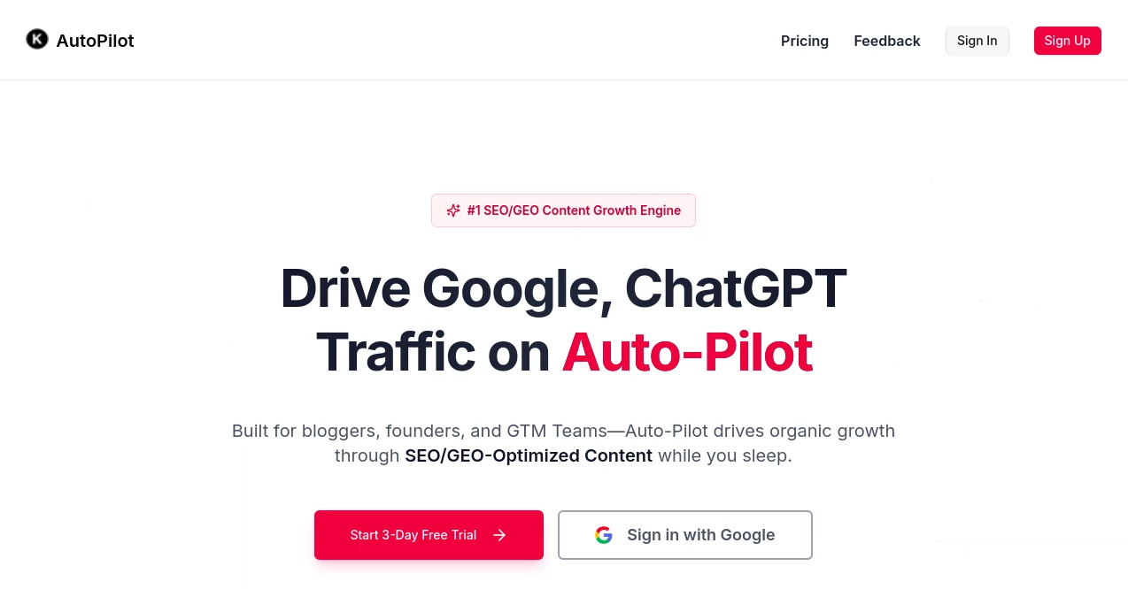 Screenshot of Keywordly Auto-pilot – An AI tool in the ,AI Blog Writer ,AI Content Generator ,AI Research Tool ,AI SEO Assistant  category, showcasing its interface and key features.