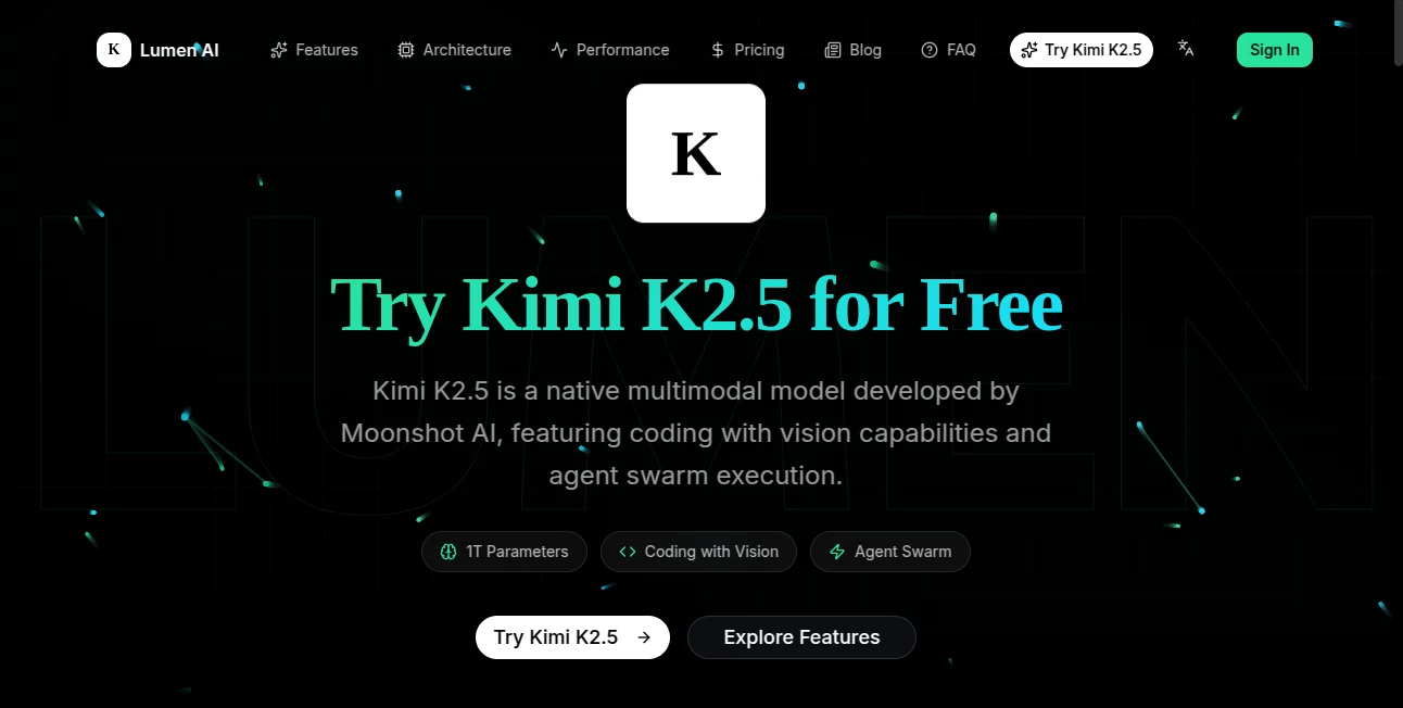 Screenshot of Kimi K25 – An AI tool in the ,AI Writing Assistants ,AI Research Tool ,AI Chatbot ,Large Language Models (LLMs)  category, showcasing its interface and key features.