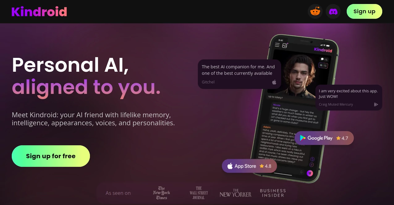 Screenshot of Kindroid – An AI tool in the ,AI Speech Recognition  category, showcasing its interface and key features.