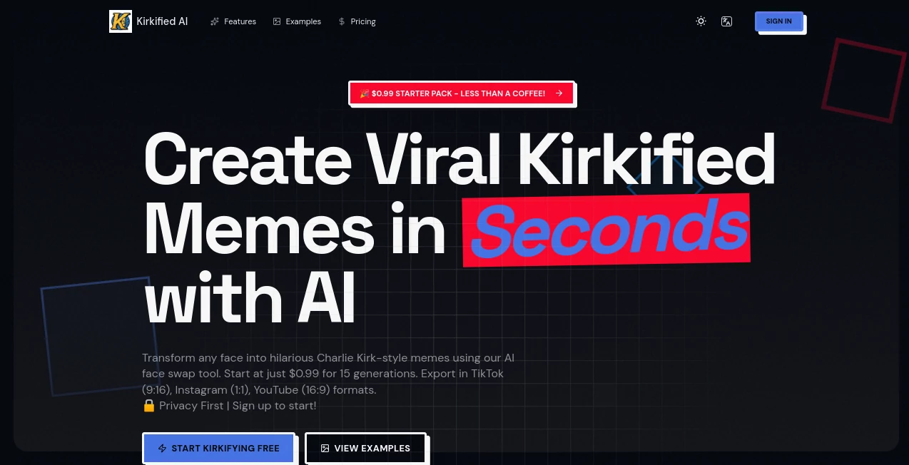 Screenshot of Kirkified AI – An AI tool in the ,AI Fun Tools ,Photo & Image Editor ,AI Face Swap Generator ,AI Image to Image  category, showcasing its interface and key features.