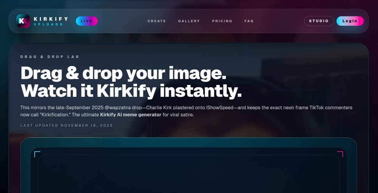 Screenshot of Kirkify – An AI tool in the ,Photo & Image Editor ,AI Image to Image ,AI Character ,AI Fun Tools  category, showcasing its interface and key features.