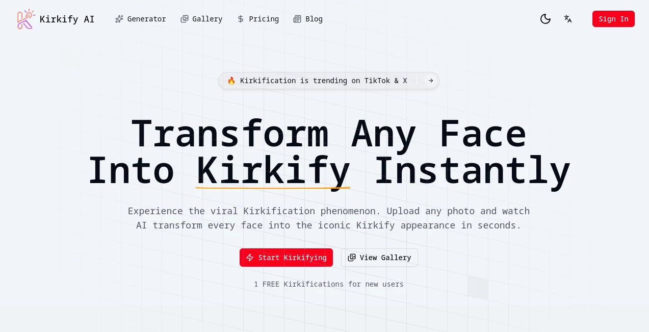Screenshot of kirkify ai – An AI tool in the ,Photo & Image Editor ,AI Image to Image ,AI Face Swap Generator ,AI Fun Tools  category, showcasing its interface and key features.