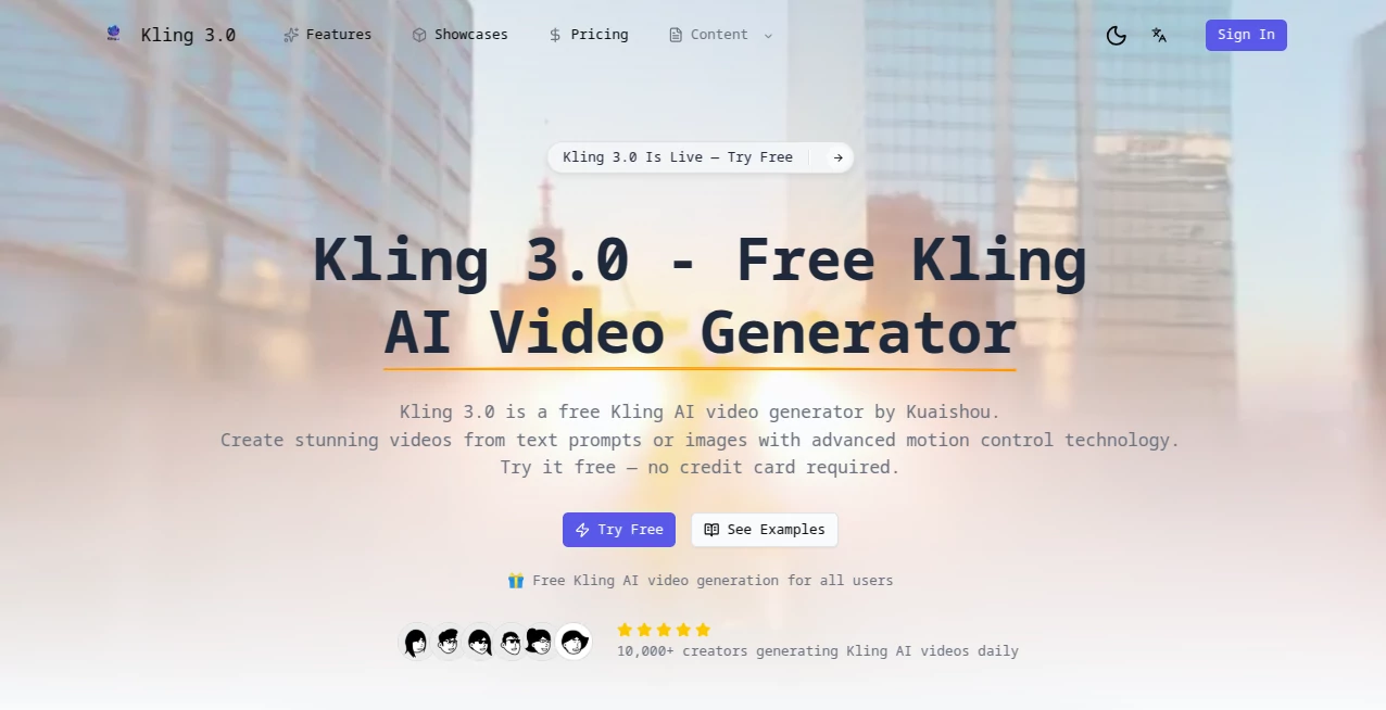 Screenshot of Kling 3 AI – An AI tool in the ,AI Animated Video ,AI Image to Video ,AI Video Generator ,AI Text to Video  category, showcasing its interface and key features.