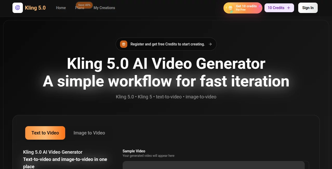 Screenshot of kling 5.0 – An AI tool in the ,AI Animated Video ,AI Image to Video ,AI Video Generator ,AI Text to Video  category, showcasing its interface and key features.