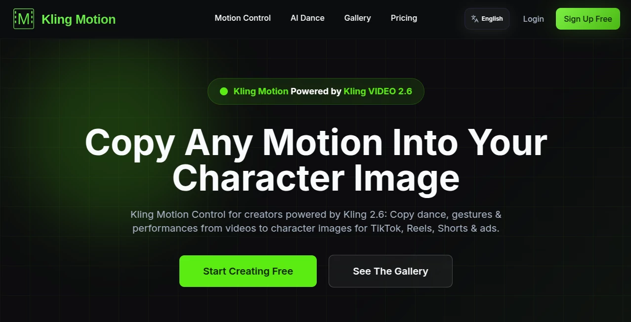 Screenshot of Kling Motion – An AI tool in the ,AI Animated Video ,AI Image to Video ,AI Video Enhancer  category, showcasing its interface and key features.
