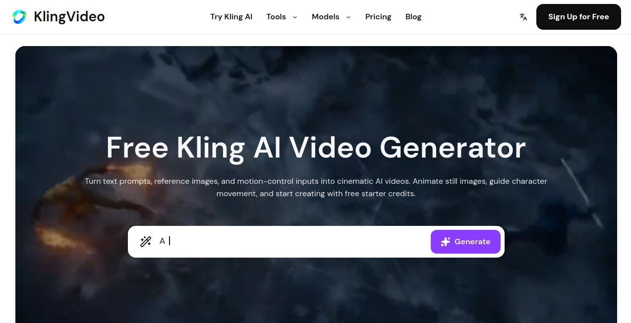 Screenshot of KlingVideo – An AI tool in the ,AI Video to Video ,AI Image to Video ,AI Video Generator ,AI Text to Video  category, showcasing its interface and key features.