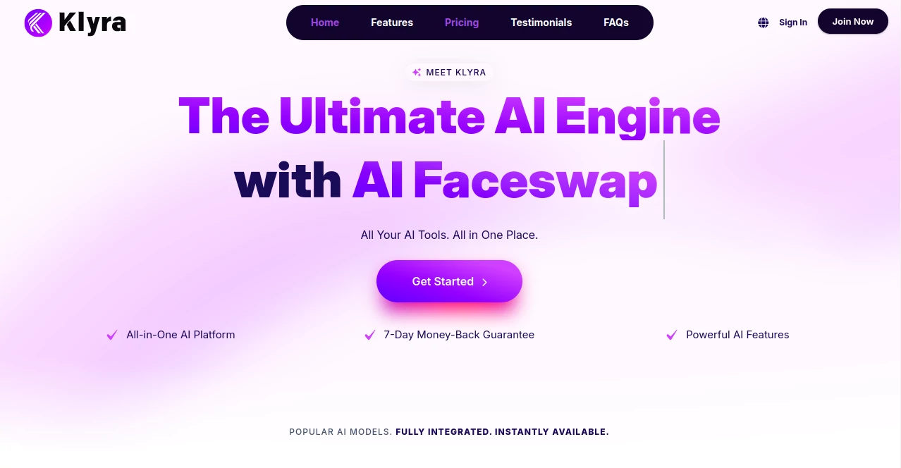 Screenshot of Klyra AI – An AI tool in the ,AI Essay Writer ,AI Rewriter ,AI Script Writing ,AI Poem & Poetry Generator ,AI Transcription ,AI Writing Assistants ,AI Transcriber ,AI Novel ,AI Text to Image ,AI Photo & Image Generator ,AI Avatar Generator ,Photo & Image Editor ,AI Background Remover ,AI Face Swap Generator ,AI Image to Video ,AI Text to Video ,AI Video to Video ,AI Video Generator ,AI Code Assistant ,AI Code Generator ,AI Music Generator ,AI Text to Speech ,AI Speech to Text ,AI Voice Cloning ,AI Voice Assistants ,AI Noise Cancellation ,AI Text to Music ,AI Twitter Assistant ,AI YouTube Assistant ,AI Social Media Assistant ,AI Chatbot  category, showcasing its interface and key features.
