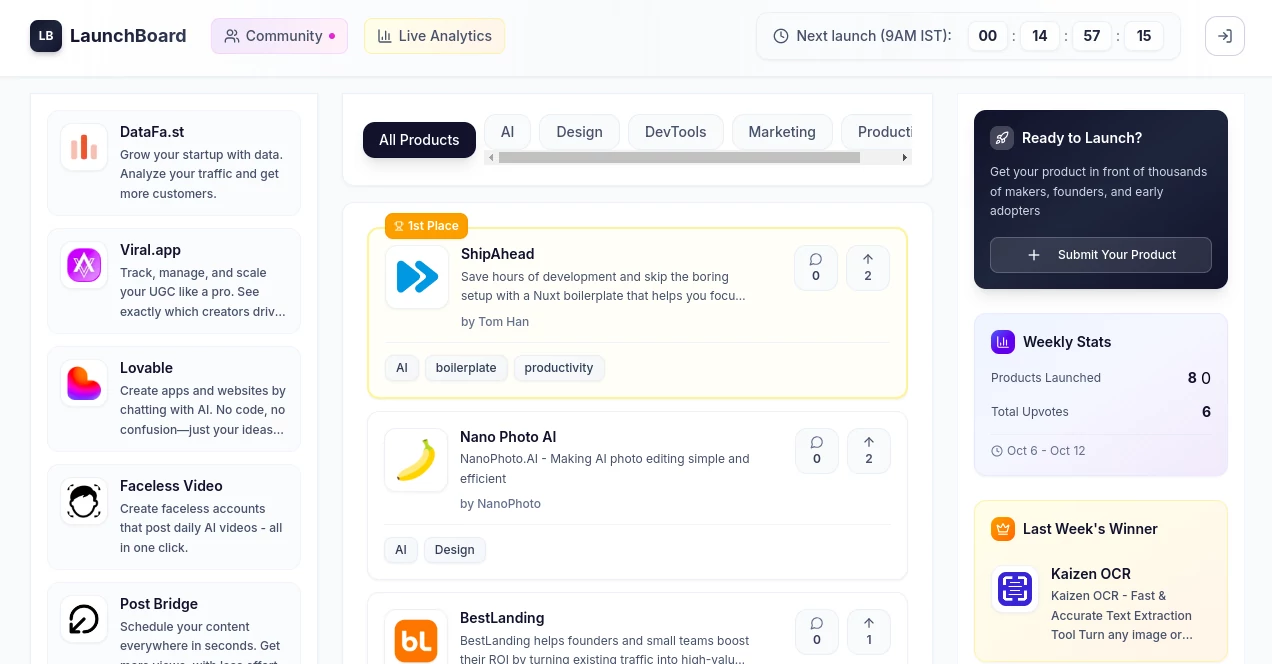 Screenshot of LaunchBoard – An AI tool in the ,AI Workflow Management ,AI Project Management ,AI Task Management ,AI Team Collaboration  category, showcasing its interface and key features.