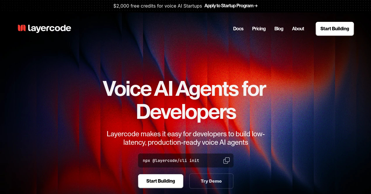 Screenshot of Layercode – An AI tool in the ,AI Developer Tools ,AI Speech Recognition ,AI Speech Synthesis ,AI Voice Assistants  category, showcasing its interface and key features.