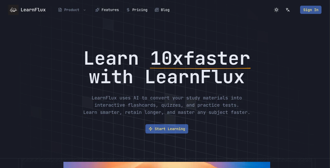 Screenshot of LearnFlux – An AI tool in the ,AI Coaching ,AI Tutorial ,AI Course ,AI Education Assistant  category, showcasing its interface and key features.