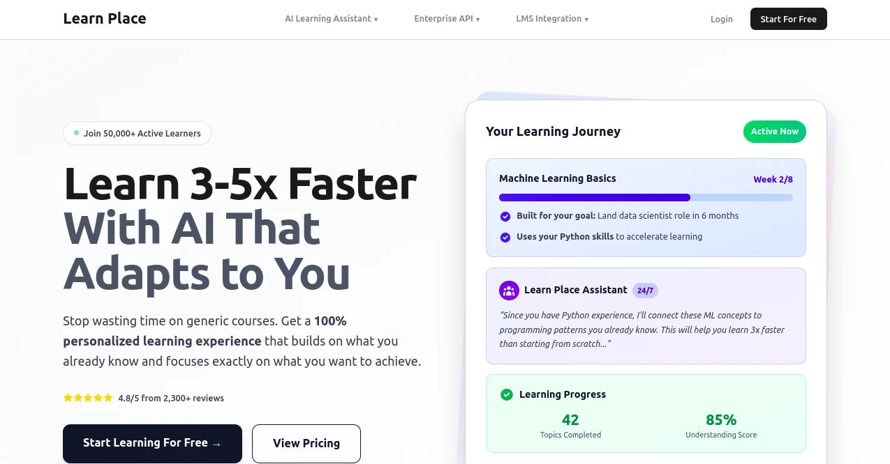 Screenshot of Learn Place AI – An AI tool in the ,AI Homework Helper ,AI Tutorial ,AI Course ,AI Education Assistant  category, showcasing its interface and key features.