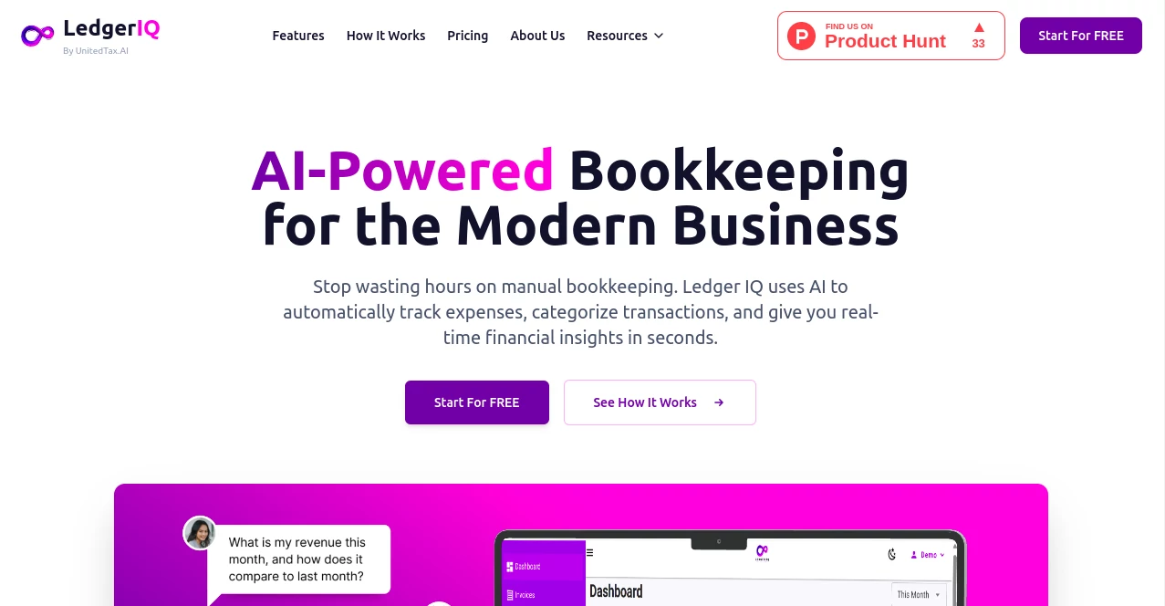 Screenshot of Ledger IQ – An AI tool in the ,AI Accounting Assistant ,AI Research Tool ,AI Analytics Assistant ,AI Workflow Management  category, showcasing its interface and key features.