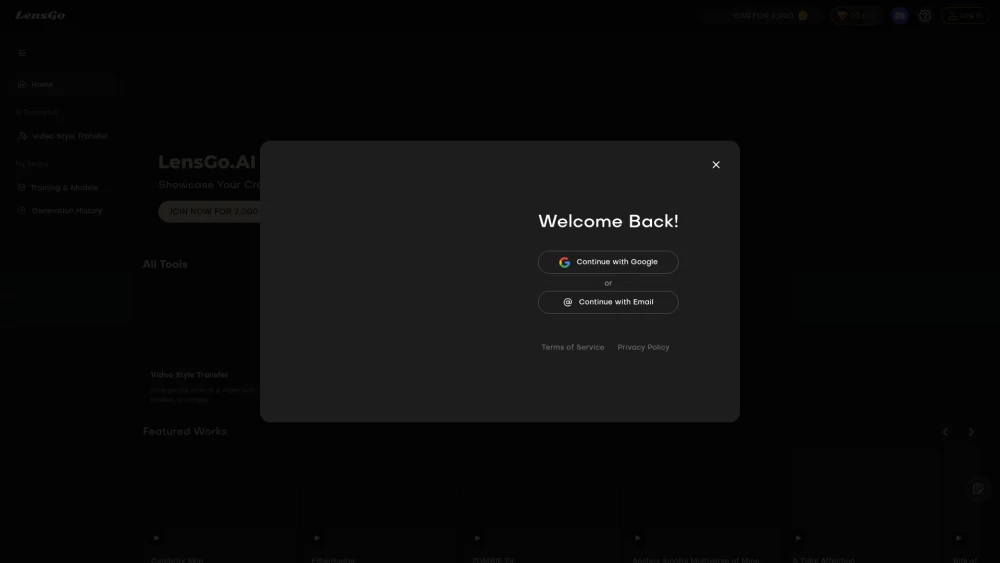 Screenshot of Lensgo – An AI tool in the ,AI Pixel Art ,Prompt ,AI Anime Art ,AI Design Generator ,AI Art Generator ,AI Anime & Cartoon Generator ,AI Pattern Generator ,AI Wallpaper Generator ,AI Emoji Generator ,AI Photo & Image Generator ,Large Language Models (LLMs)  category, showcasing its interface and key features.