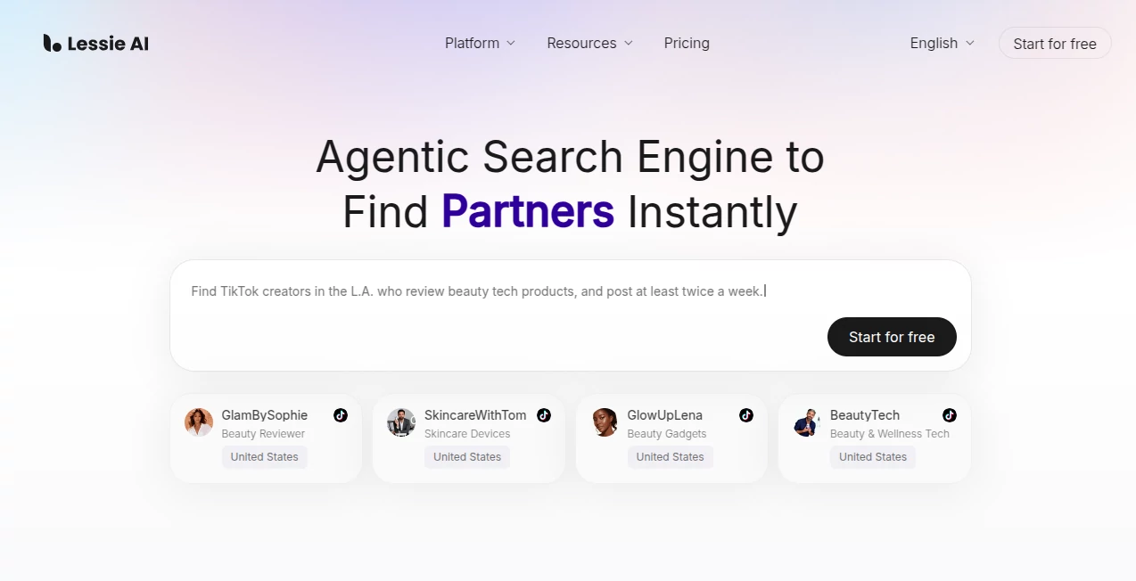 Screenshot of Lessie AI – An AI tool in the ,AI Research Tool ,AI CRM Assistant ,AI Lead Generation ,AI Recruiting  category, showcasing its interface and key features.