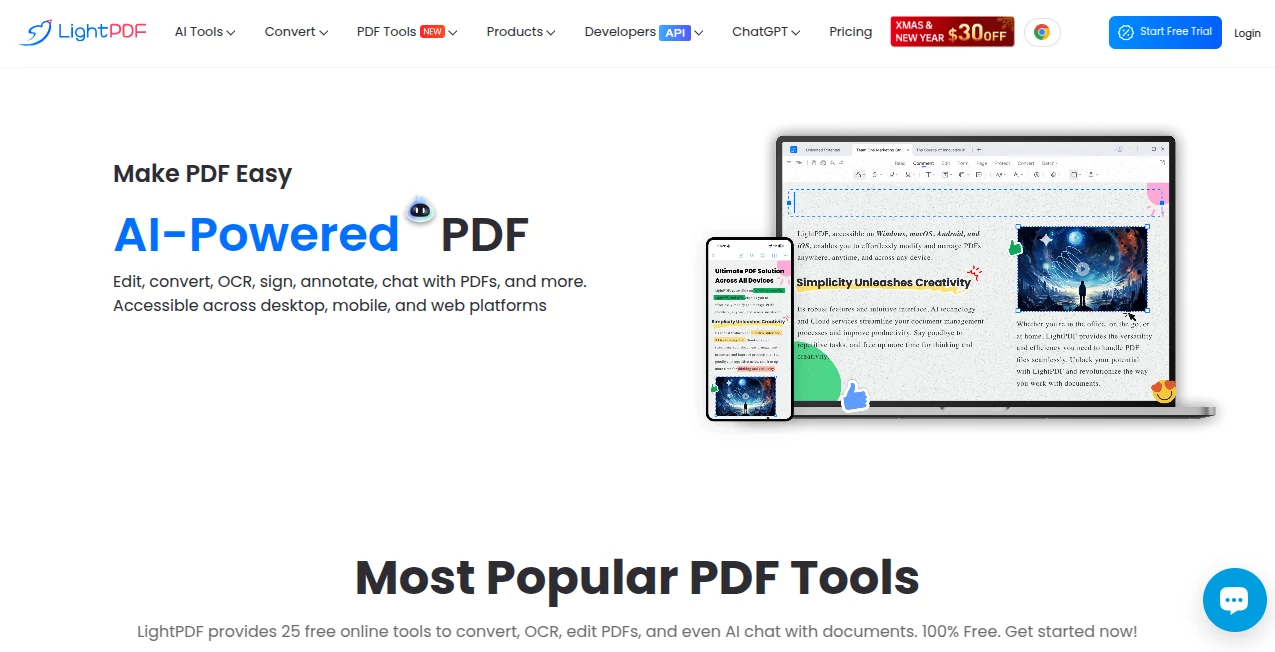 Screenshot of LightPDF – An AI tool in the ,AI Summarizer ,AI PDF ,AI Documents Assistant ,AI Files Assistant  category, showcasing its interface and key features.