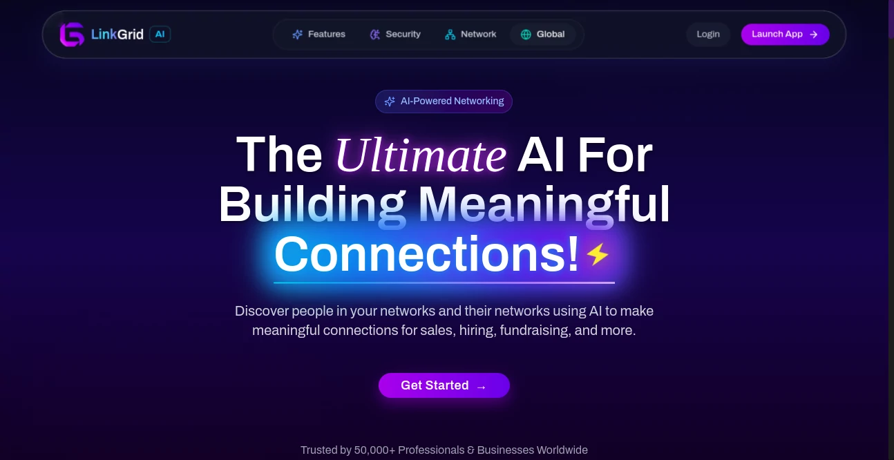 Screenshot of LinkGrid – An AI tool in the ,AI Research Tool ,AI Sales Assistant ,AI Recruiting  category, showcasing its interface and key features.