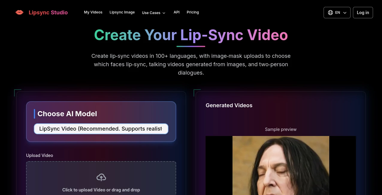 Screenshot of Lipsync Studio – An AI tool in the ,AI Animated Video ,AI Video Editor ,AI Video Generator ,AI Lip Sync Generator  category, showcasing its interface and key features.