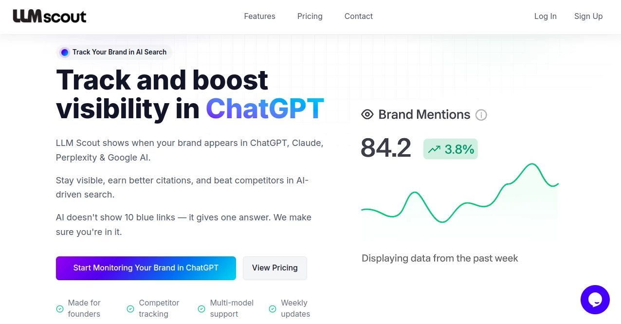 Screenshot of llm scout – An AI tool in the ,AI Research Tool ,AI Analytics Assistant ,AI SEO Assistant  category, showcasing its interface and key features.
