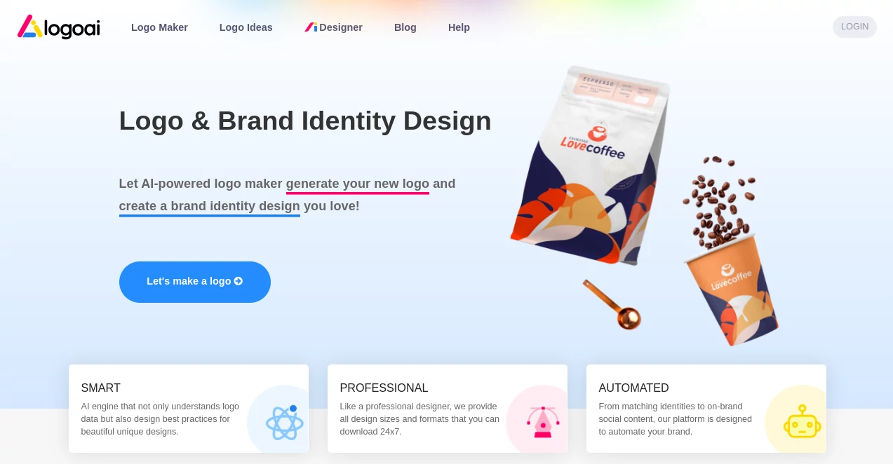 Screenshot of LogoAI – An AI tool in the ,AI Design Generator ,AI Graphic Design ,AI Logo Generator ,AI Design Assistant ,AI Website Designer ,AI Website Builder ,AI WORD ,AI Product Description Generator ,AI Advertising Assistant  category, showcasing its interface and key features.