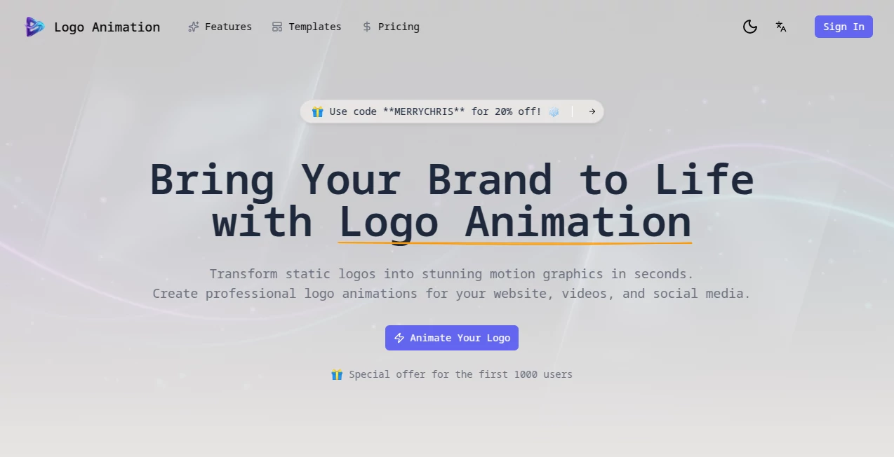 Screenshot of Logo Animation – An AI tool in the ,AI Animated Video ,AI Video Generator ,AI Video Enhancer ,AI Design Generator  category, showcasing its interface and key features.