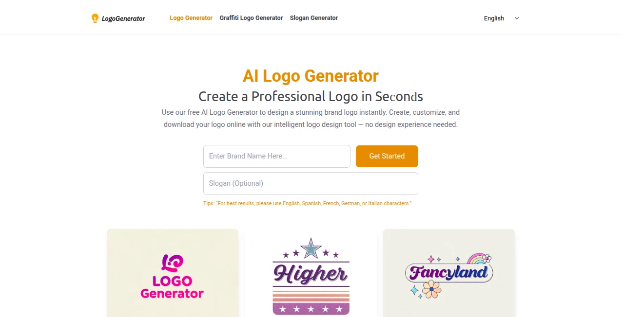 Screenshot of AI Logo Generator – An AI tool in the ,AI Illustration Generator ,AI Icon Generator ,AI Logo Generator ,AI Design Generator  category, showcasing its interface and key features.