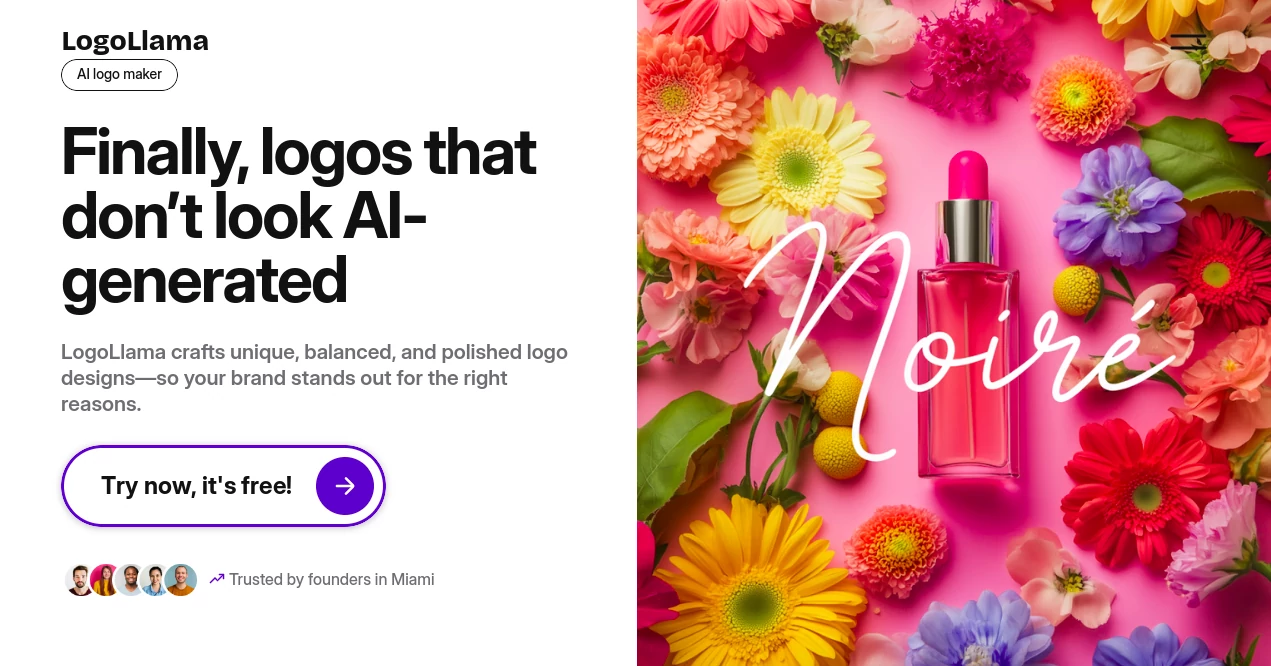 Screenshot of LogoLlama – An AI tool in the ,AI Illustration Generator ,AI Icon Generator ,AI Logo Generator ,AI Design Generator  category, showcasing its interface and key features.