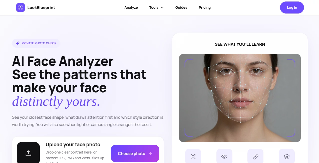 Screenshot of AI Face Analyzer – An AI tool in the ,AI Photo & Image Generator ,AI Image Recognition ,AI Selfie & Portrait ,AI Healthcare  category, showcasing its interface and key features.