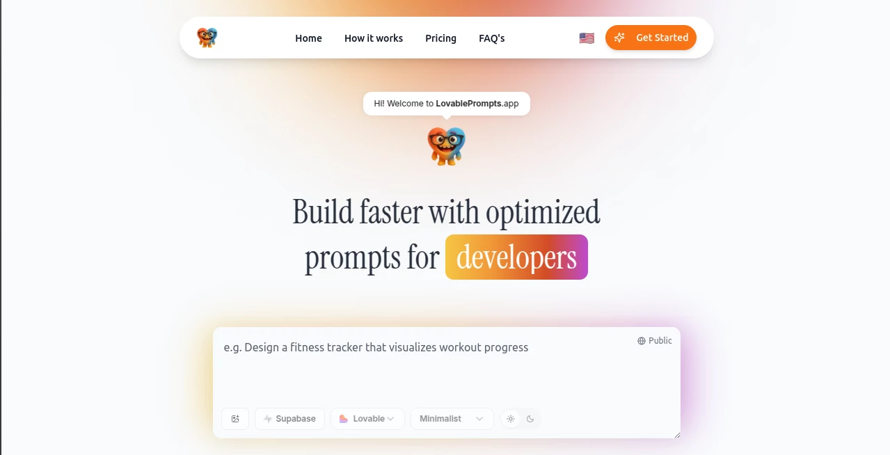 Screenshot of LovablePrompts – An AI tool in the ,AI Creative Writing ,AI Design Assistant ,Prompt  category, showcasing its interface and key features.