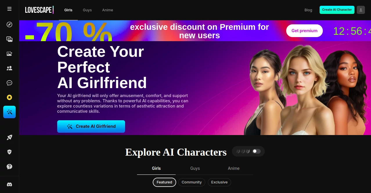 Screenshot of Lovescape AI – An AI tool in the ,AI Character ,AI Girlfriend  category, showcasing its interface and key features.