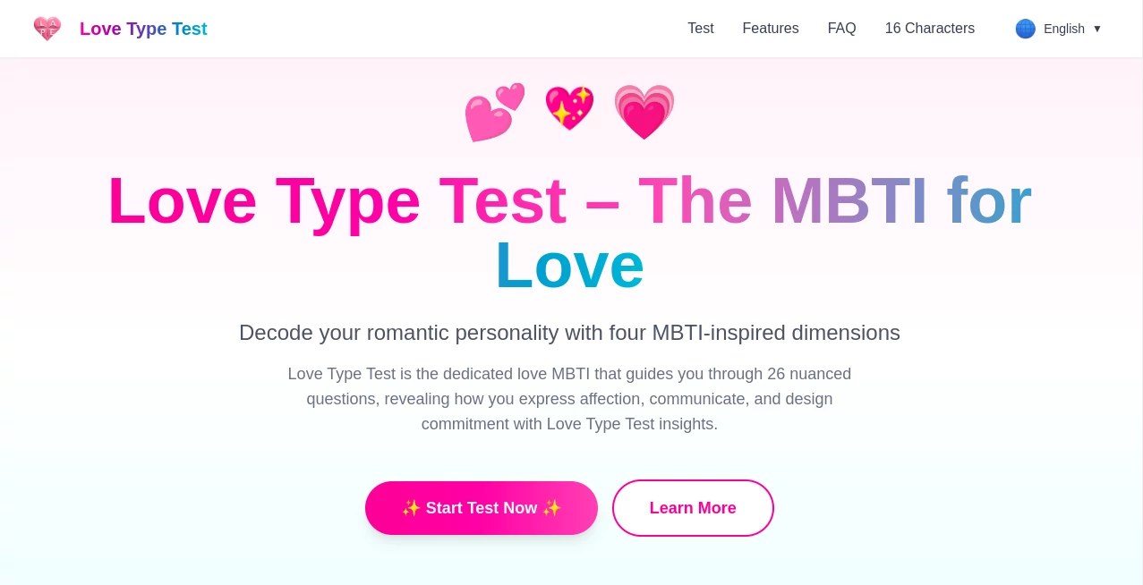Screenshot of love type test – An AI tool in the ,AI Fun Tools ,AI Coaching  category, showcasing its interface and key features.