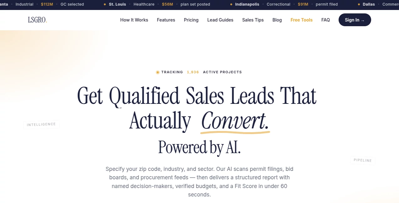 Screenshot of LSGRO – An AI tool in the ,AI Lead Generation ,AI Sales Assistant ,AI Research Tool ,AI CRM Assistant  category, showcasing its interface and key features.