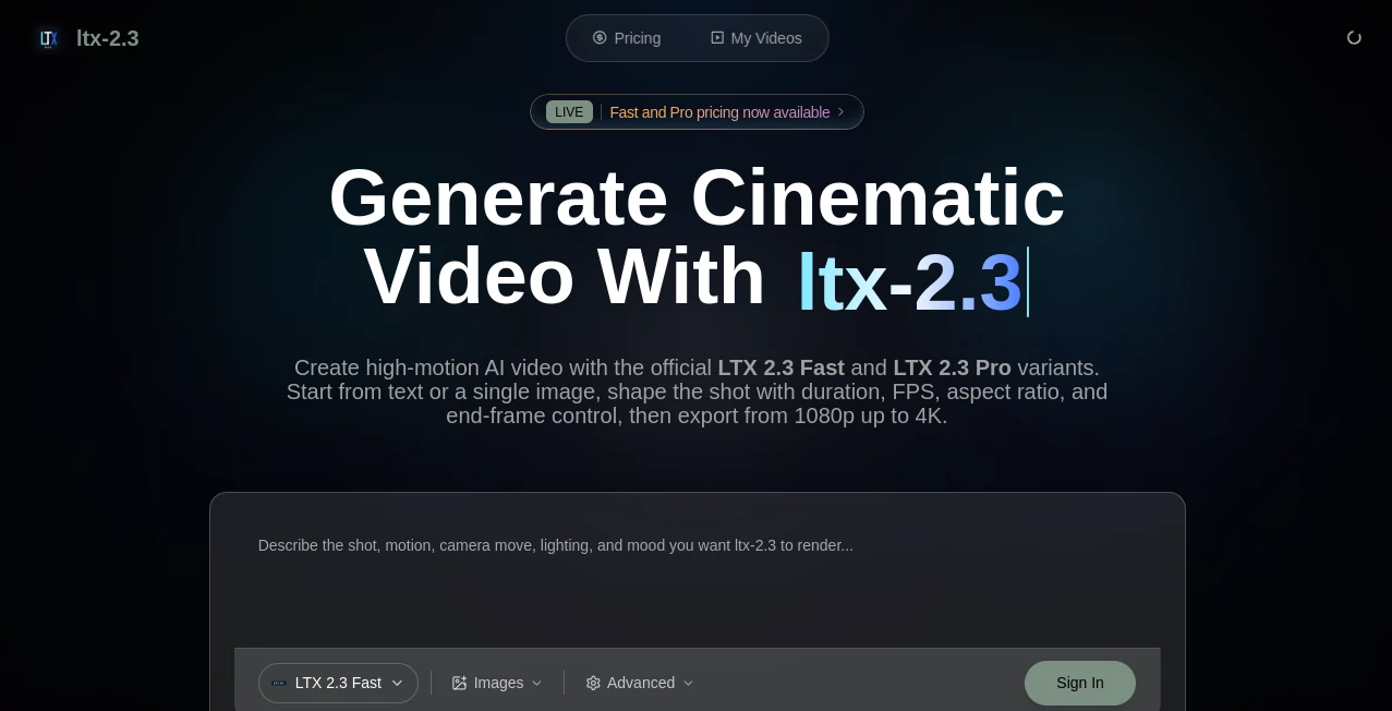 Screenshot of ltx 2.3 – An AI tool in the ,AI Animated Video ,AI Image to Video ,AI Video Generator ,AI Text to Video  category, showcasing its interface and key features.