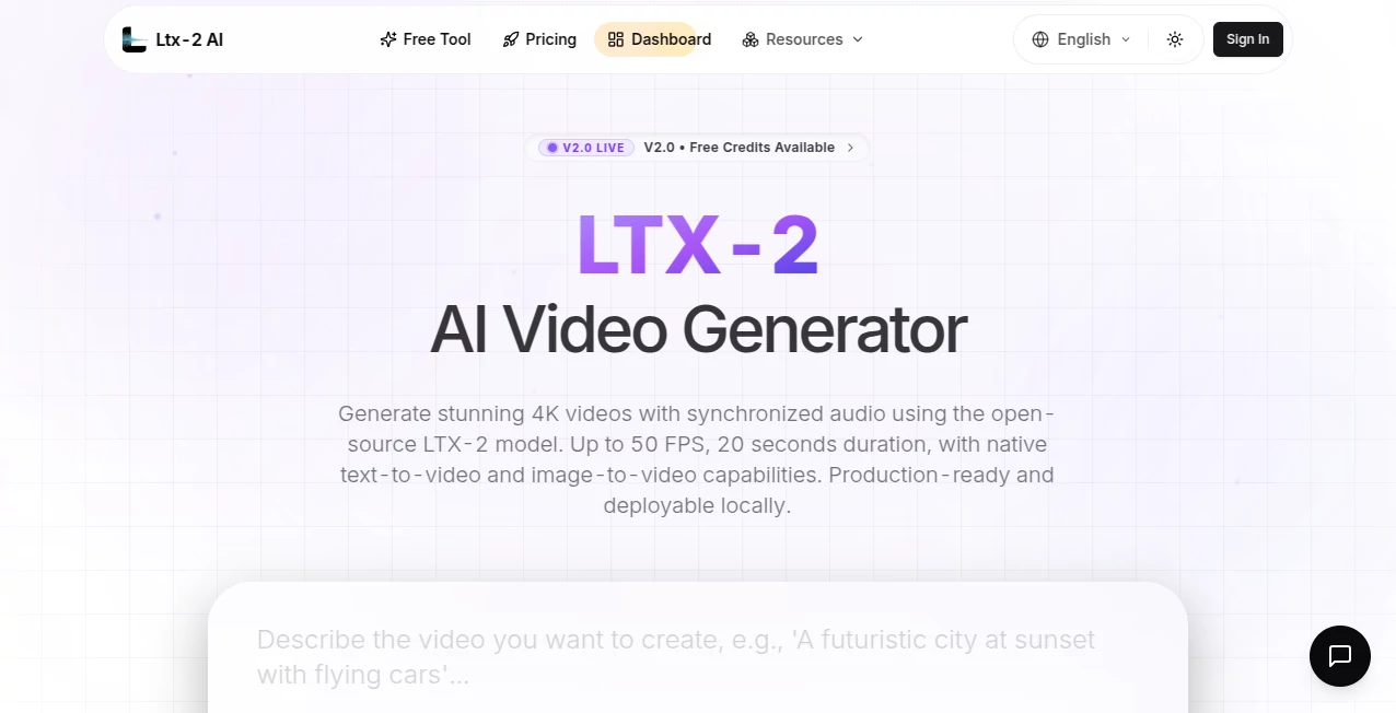Screenshot of Ltx-2 AI – An AI tool in the ,AI Image to Video ,AI Music Video Generator ,AI Text to Video ,AI Video Generator  category, showcasing its interface and key features.