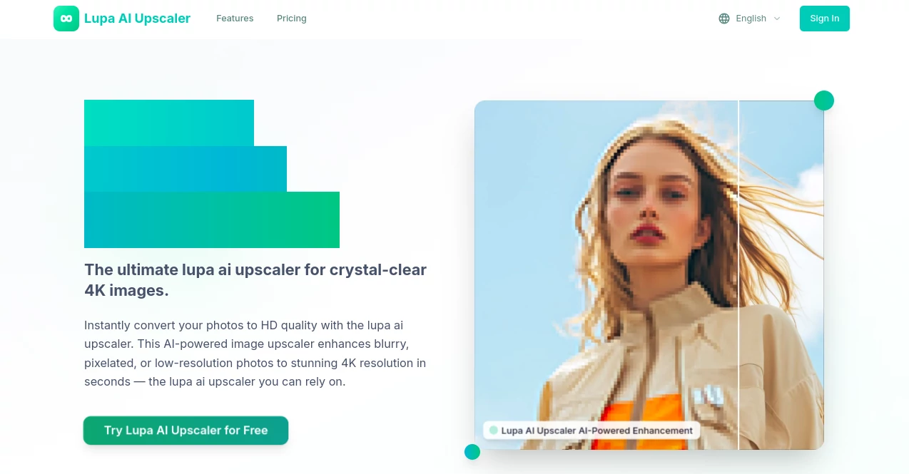 Screenshot of lupa ai upscaler – An AI tool in the ,Photo & Image Editor ,AI Photo Enhancer ,AI Image to Image ,AI Design Generator  category, showcasing its interface and key features.