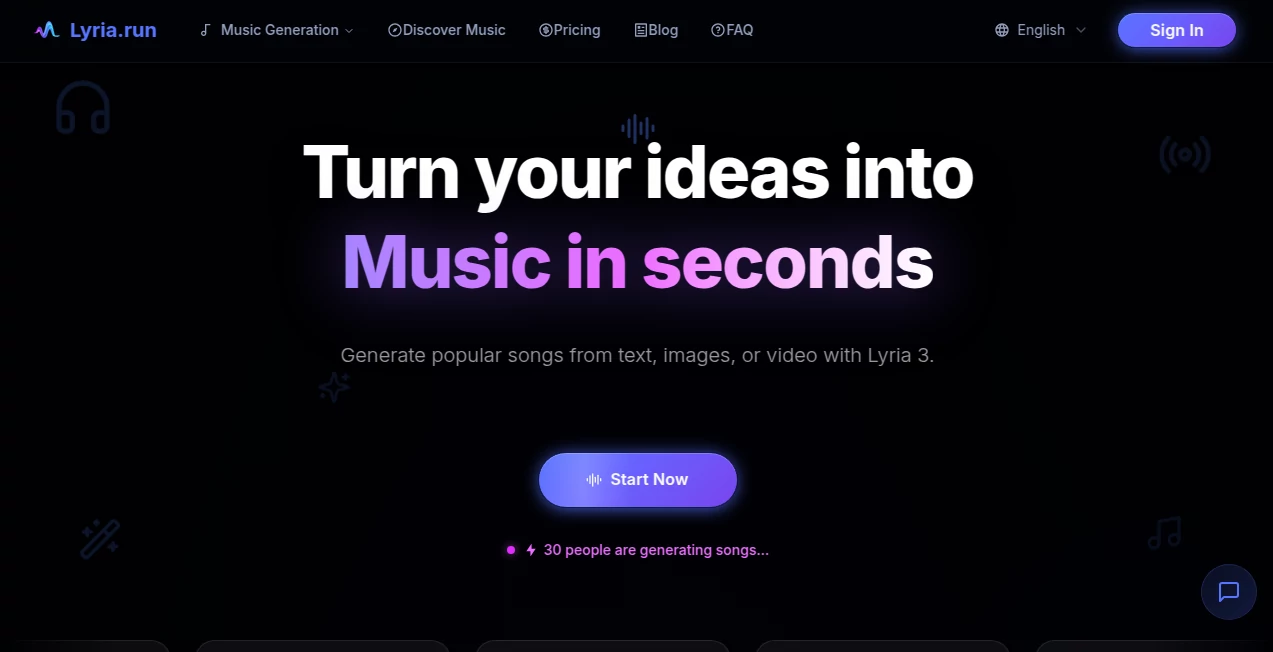 Screenshot of Lyria.run – An AI tool in the ,AI Lyrics Generator ,AI Music Generator ,AI Voice & Audio Editing ,AI Text to Music  category, showcasing its interface and key features.