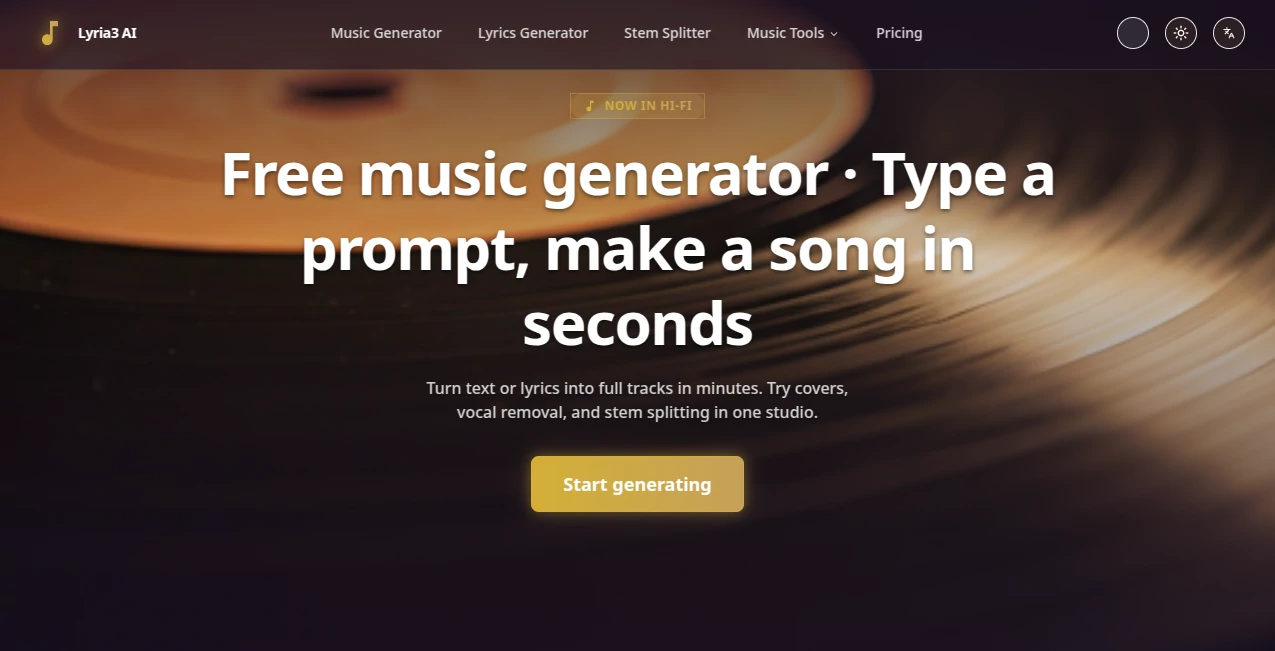 Screenshot of Lyria3 AI – An AI tool in the ,AI Lyrics Generator ,AI Music Generator ,AI Text to Music ,AI Singing Generator  category, showcasing its interface and key features.