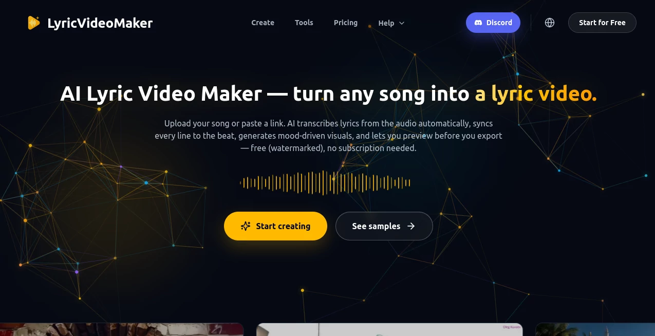 Screenshot of lyric video maker – An AI tool in the ,AI Video Generator ,AI Video Editor ,AI Music Generator ,AI Text to Video  category, showcasing its interface and key features.