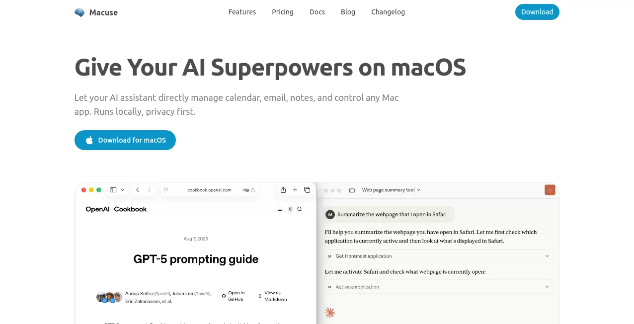 Screenshot of Macuse – An AI tool in the ,AI Productivity Tools ,AI Workflow Management  category, showcasing its interface and key features.