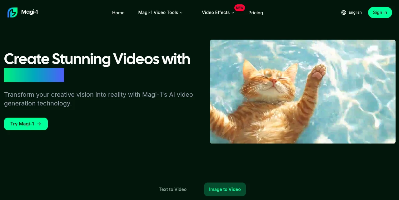 Screenshot of Magi-1 Video – An AI tool in the ,AI Image to Video ,AI Video Generator  category, showcasing its interface and key features.