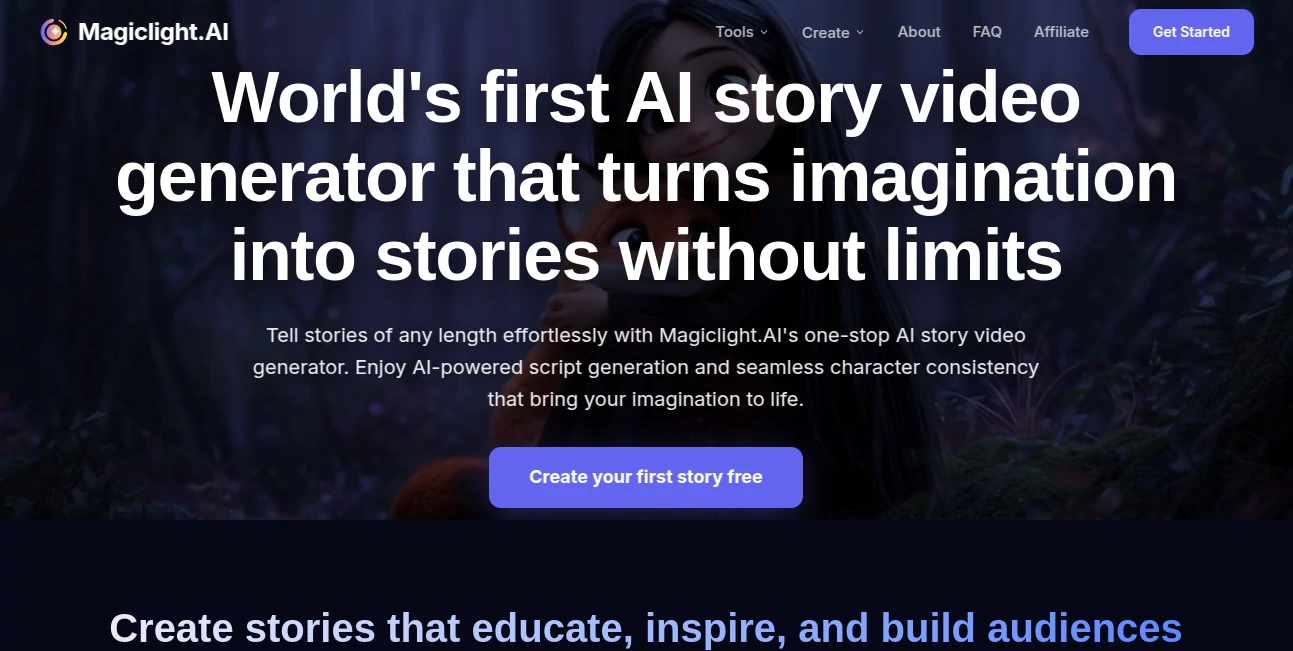 Screenshot of Magiclight.AI – An AI tool in the ,AI Animated Video ,AI Image to Video ,AI Text to Video ,AI Video Generator  category, showcasing its interface and key features.