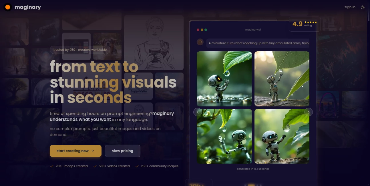 Screenshot of Maginary – An AI tool in the ,AI Image to Image ,AI Art Generator ,AI Design Generator ,AI Fun Tools  category, showcasing its interface and key features.