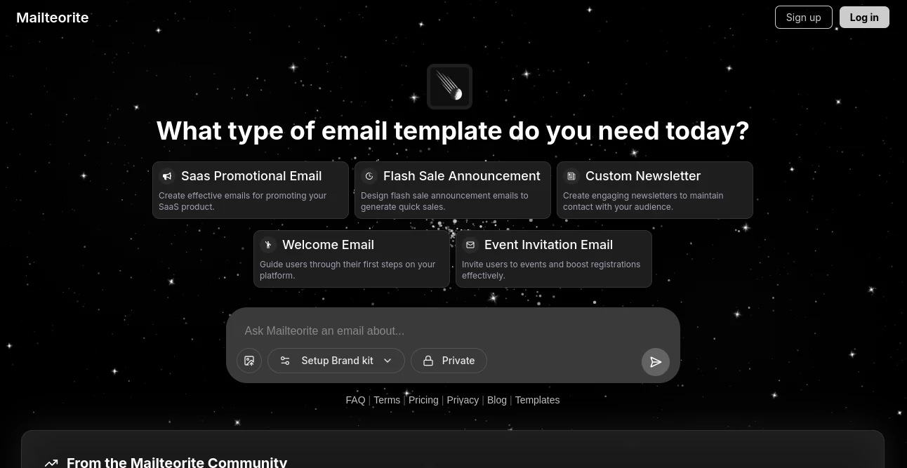 Screenshot of Mailteorite – An AI tool in the ,AI Copywriting ,AI Content Generator ,AI Email Generator ,AI Email Marketing  category, showcasing its interface and key features.