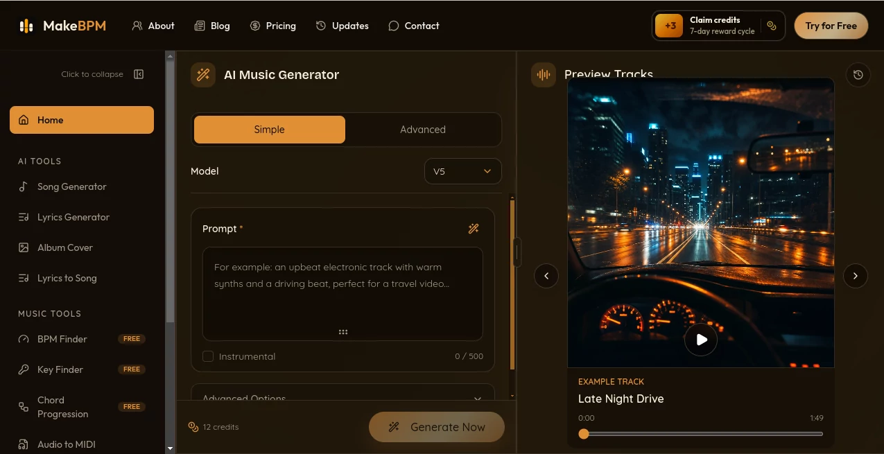 Screenshot of MakeBPM – An AI tool in the ,AI Text to Music ,AI Singing Generator ,AI Music Generator  category, showcasing its interface and key features.